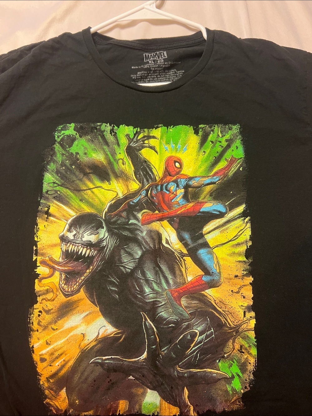 Marvel Spider-Man vs Venom Graphic Tee - Black with Red, Blue & Green Art